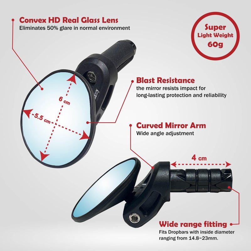 Hafny Drop Bar Bike Mirror  HD  Shatter-Proof  HD Convex Blue Glass Mirror (Anti-glare Blue Glass Lens) - Image 3